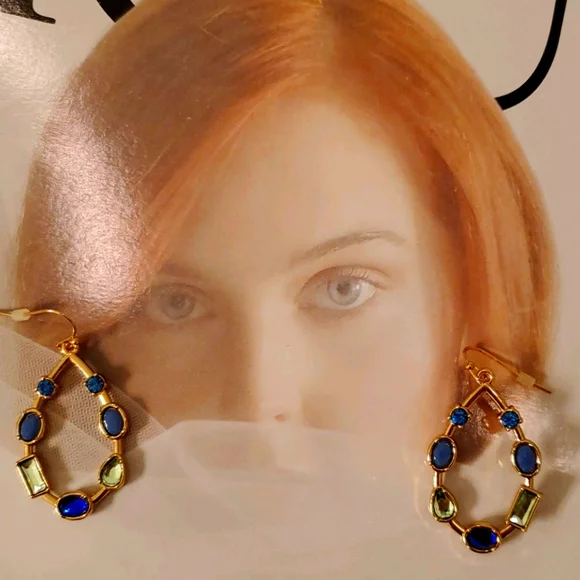 Jewel tones blue, green gold, beautiful earrings NEW - Picture 1 of 5